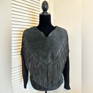 Vintage Pioneer Wear Suede Fringe Sweater • Medium • Cowgirl • Boho